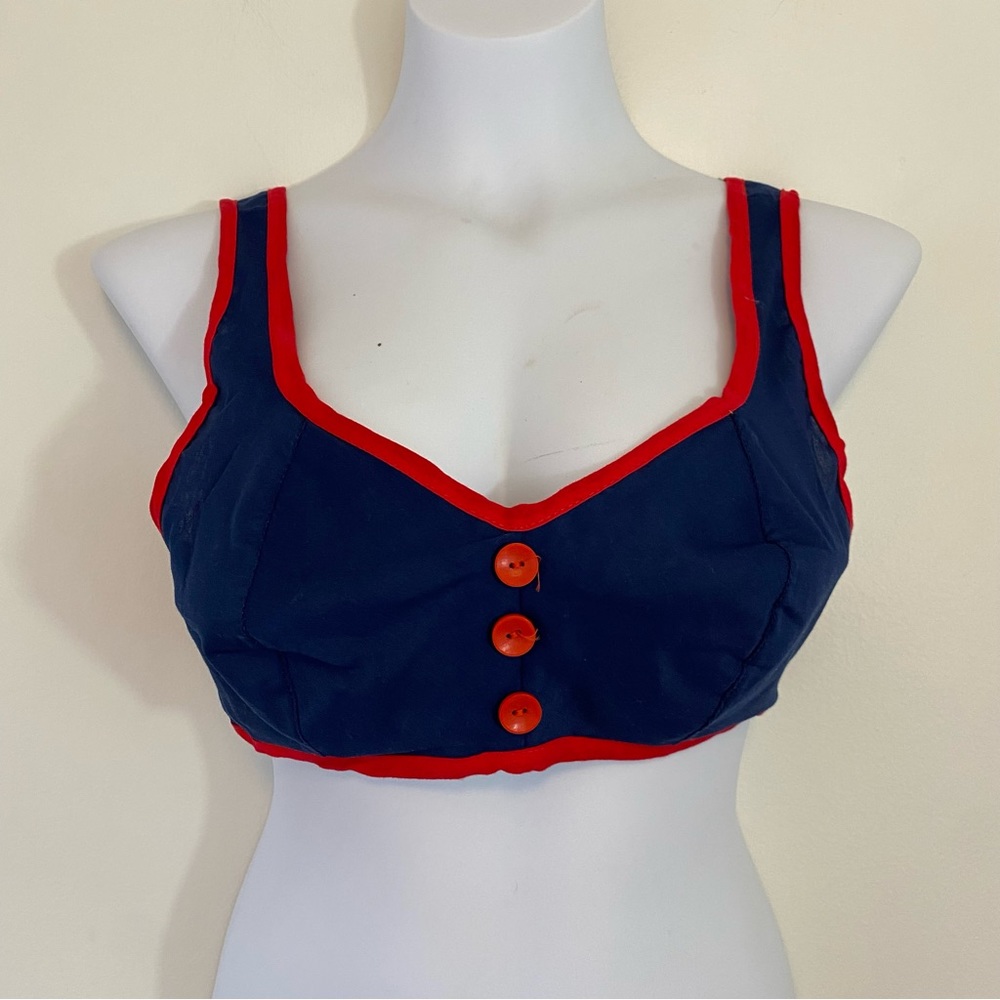 Vintage bikini crop top Made in USA red and blue